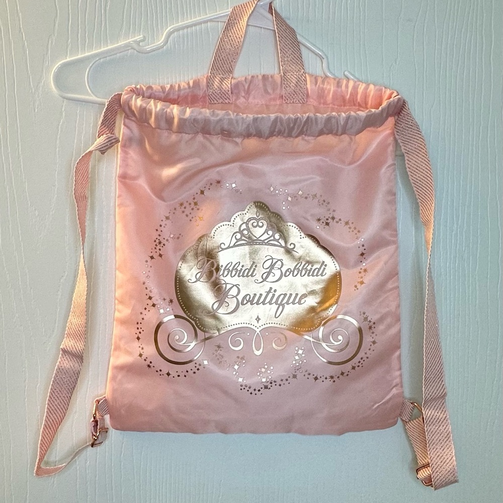 Disney Parks Bibbidi Bobbidi Boutique light pink & gold drawstring bag - Picture 2 of 6